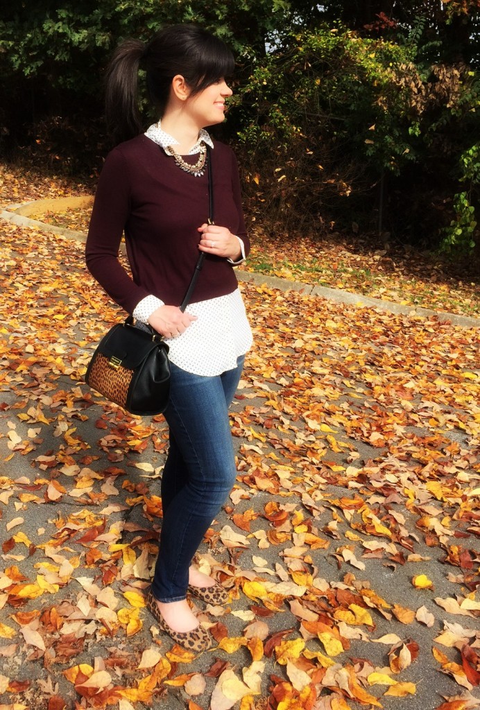 the loft, layered top, layered necklaces, vera bradley bag, fall fashion, fall style, fashion blogger, knoxville fashion blogger, fall ootd, old navy jeans, target leopard flats, skinny jeans, leopard flats